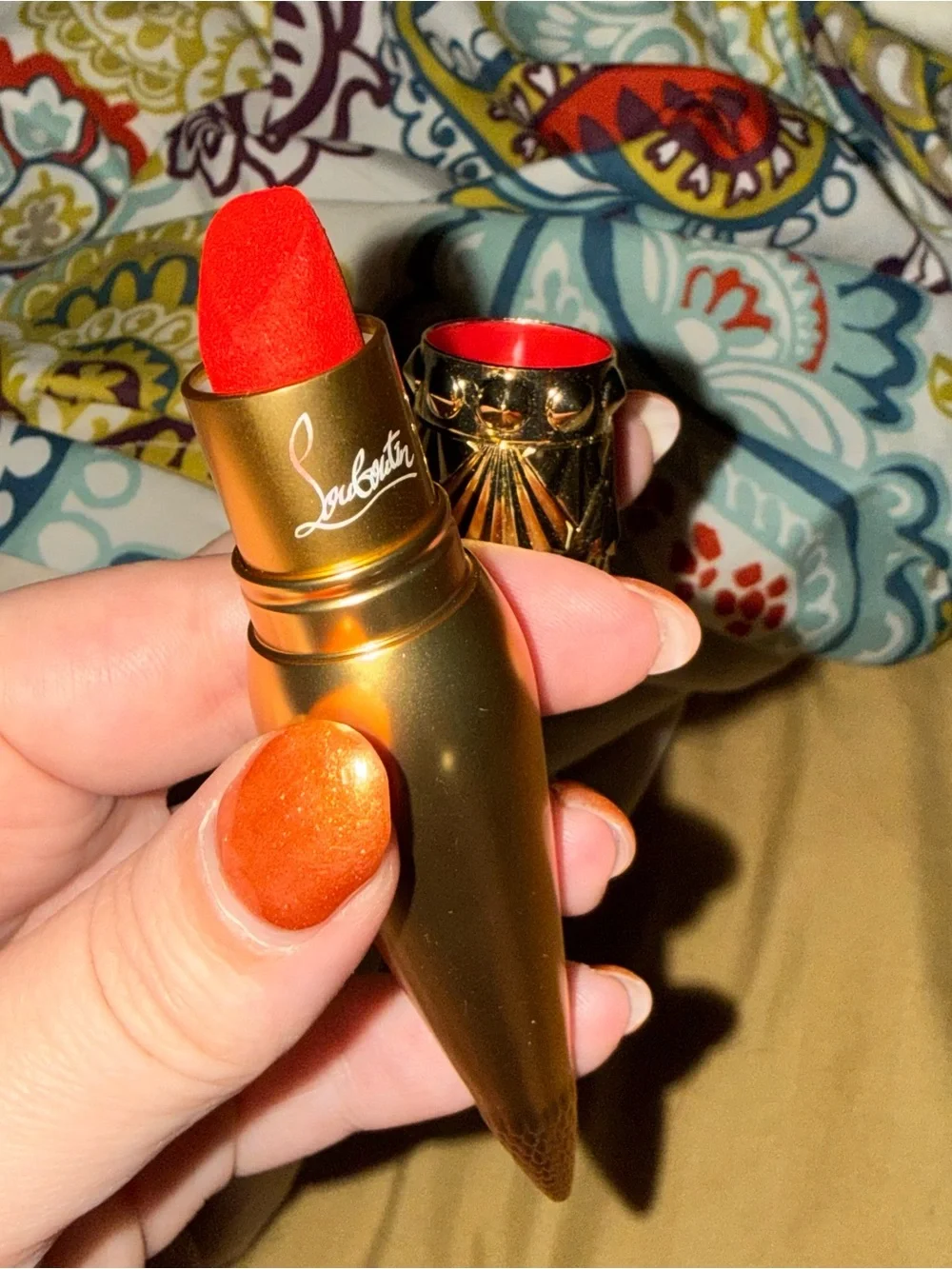 Christian Louboutin Gold Metallic Lipstick Case Pendant